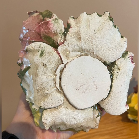 Vintage Pink Roses Pair Of Candle Stick Holders Italian Porcelain 5”T X 6”W - Picture 9 of 12